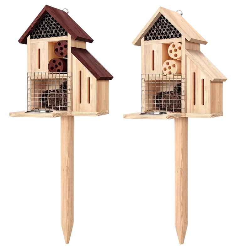 Insect Hotel Wood - Casetta per Insetti in Legno Paletto,